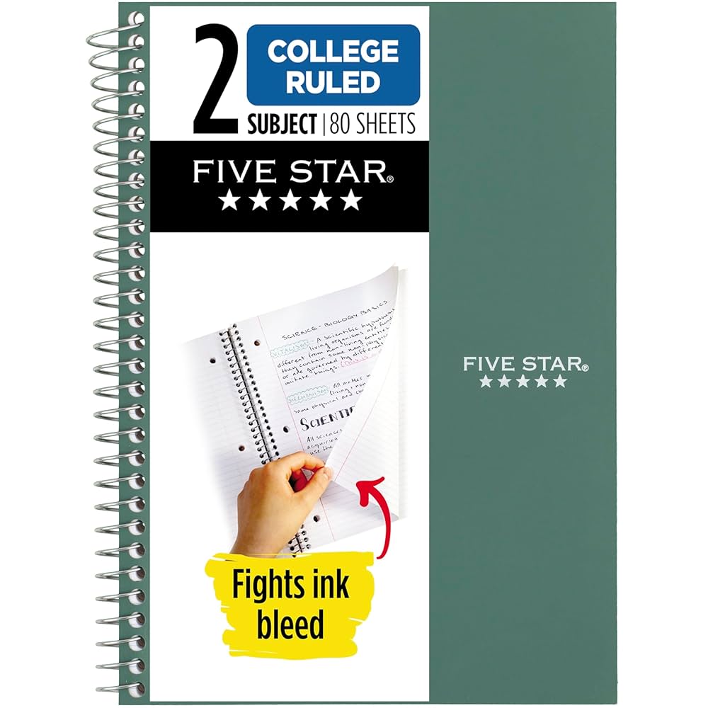 Amazon.com : Five Star Spiral Notebook, 2 Subject, College